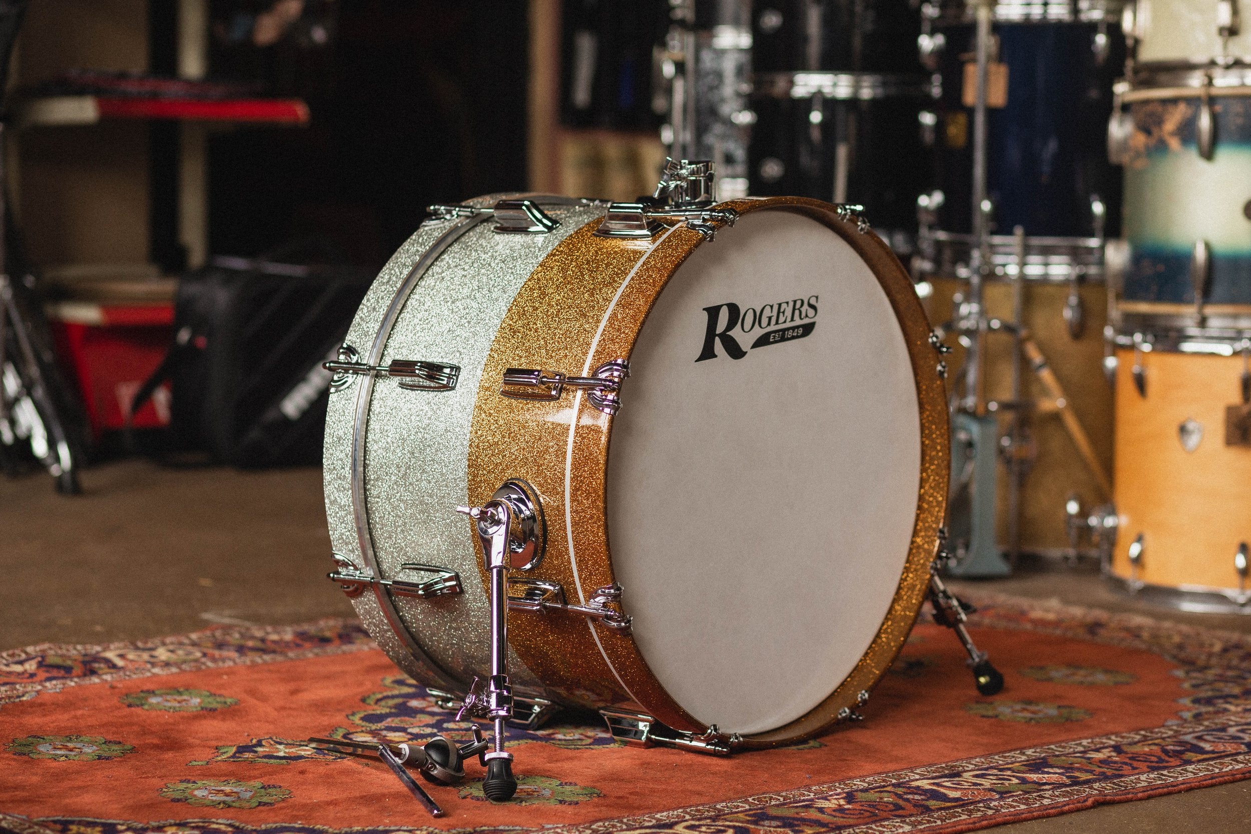 Rogers 'PowerTone' in Gold & Silver Two-Tone Lacquer Sparkle - 12x20, 7x12, 14x14