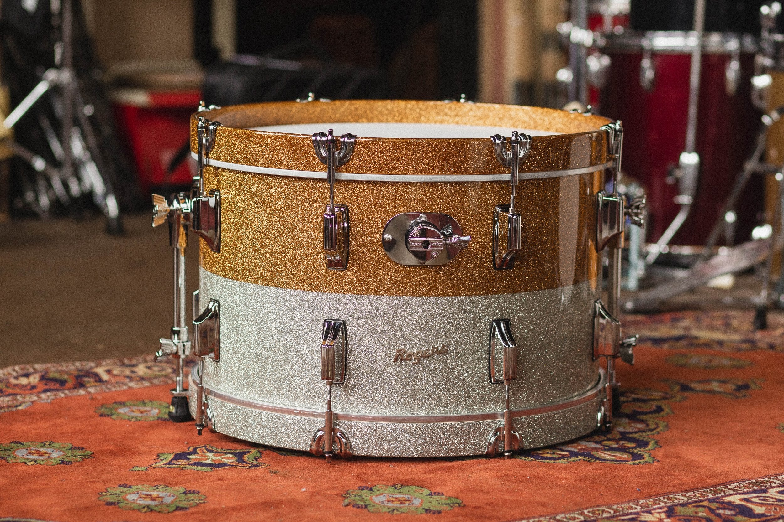 Rogers 'PowerTone' in Gold & Silver Two-Tone Lacquer Sparkle - 12x20, 7x12, 14x14