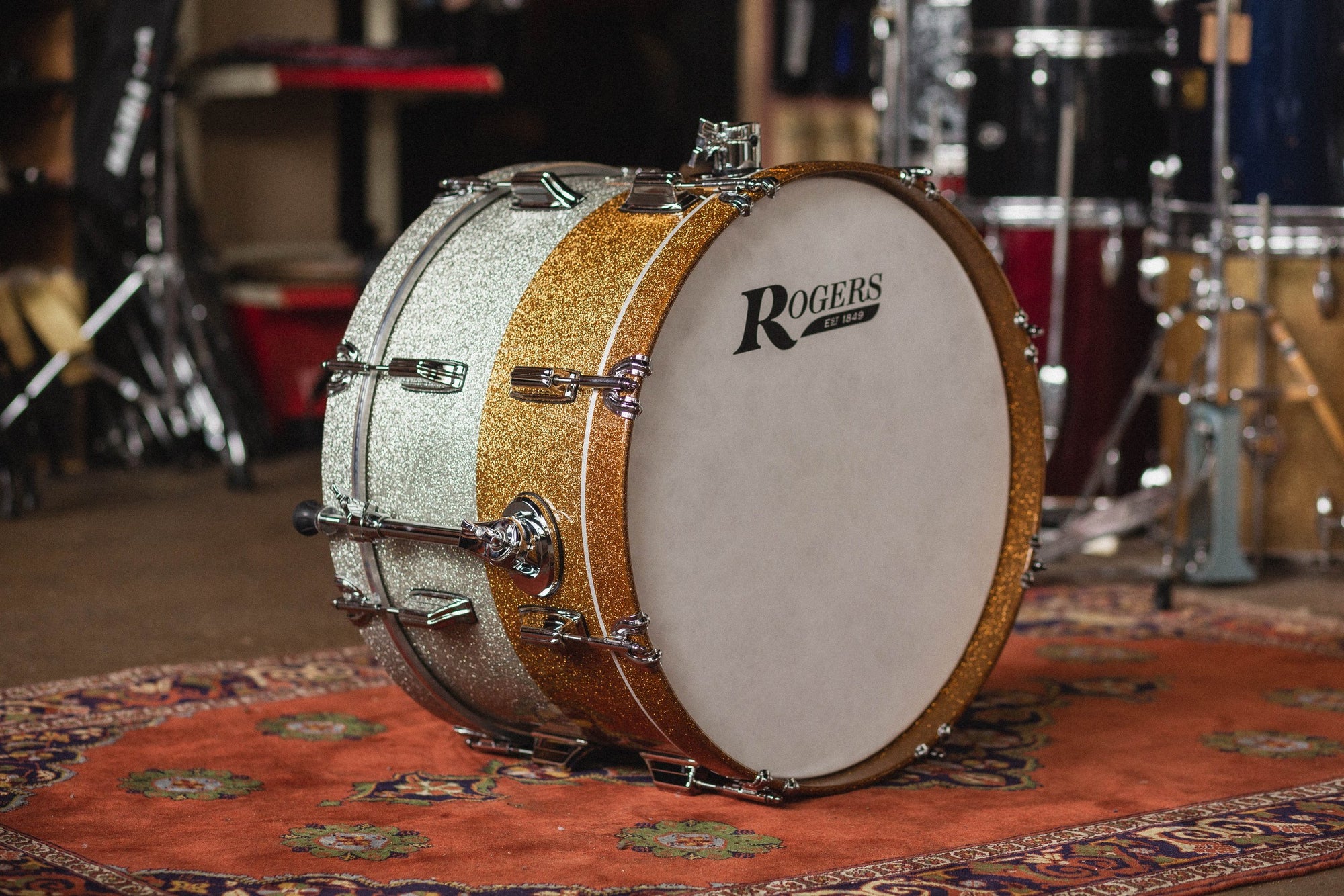 Rogers 'PowerTone' in Gold & Silver Two-Tone Lacquer Sparkle - 12x20, 7x12, 14x14