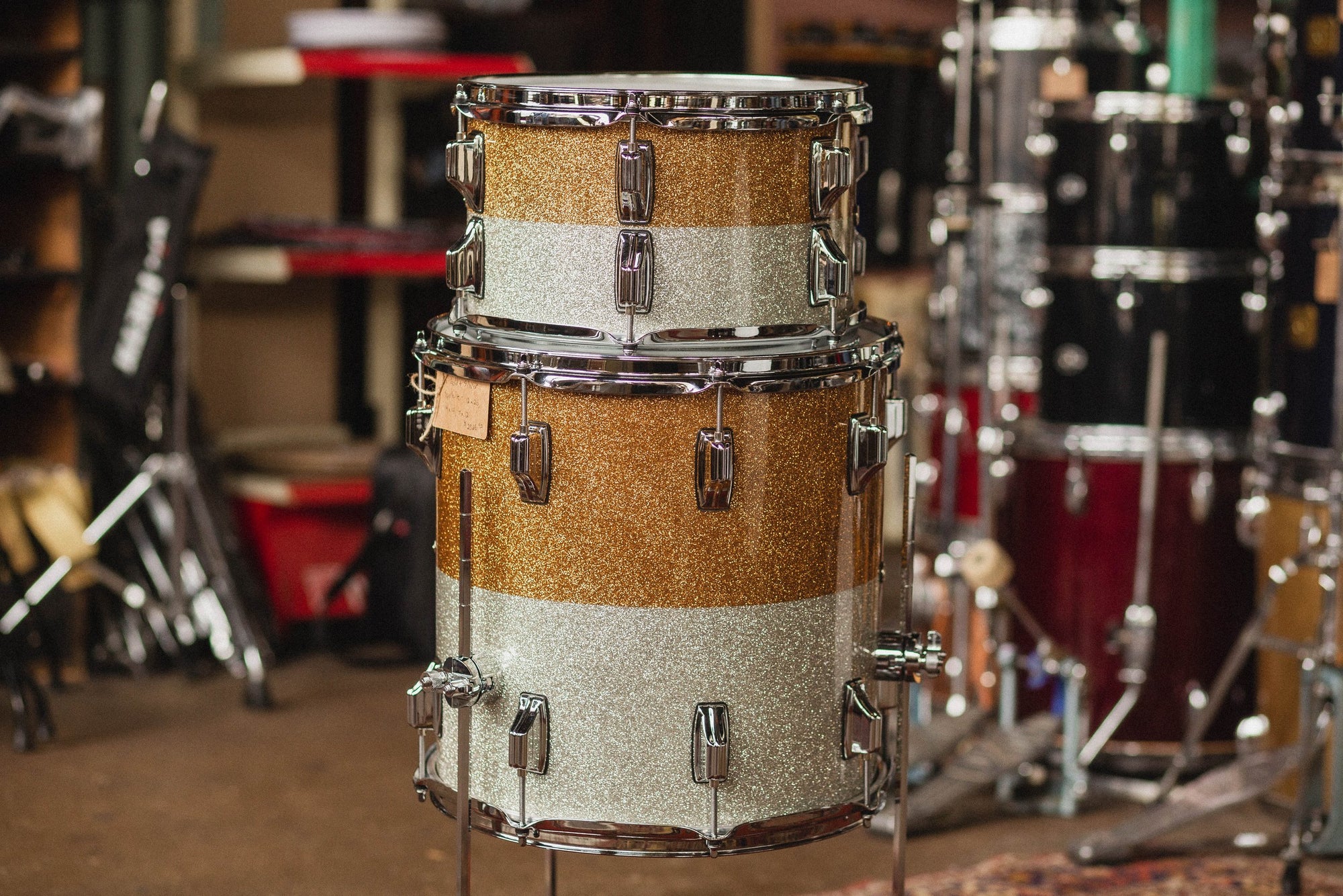 Rogers 'PowerTone' in Gold & Silver Two-Tone Lacquer Sparkle - 12x20, 7x12, 14x14