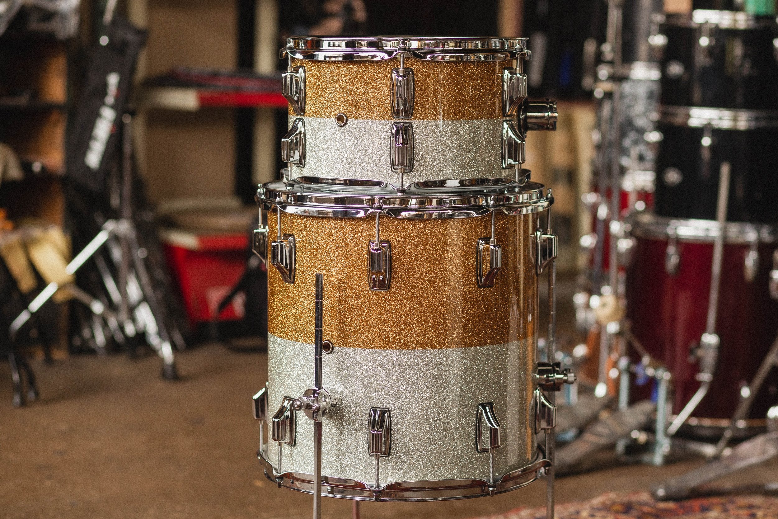 Rogers 'PowerTone' in Gold & Silver Two-Tone Lacquer Sparkle - 12x20, 7x12, 14x14