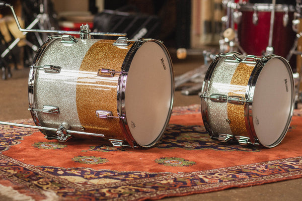 Rogers 'PowerTone' in Gold & Silver Two-Tone Lacquer Sparkle - 12x20, 7x12, 14x14