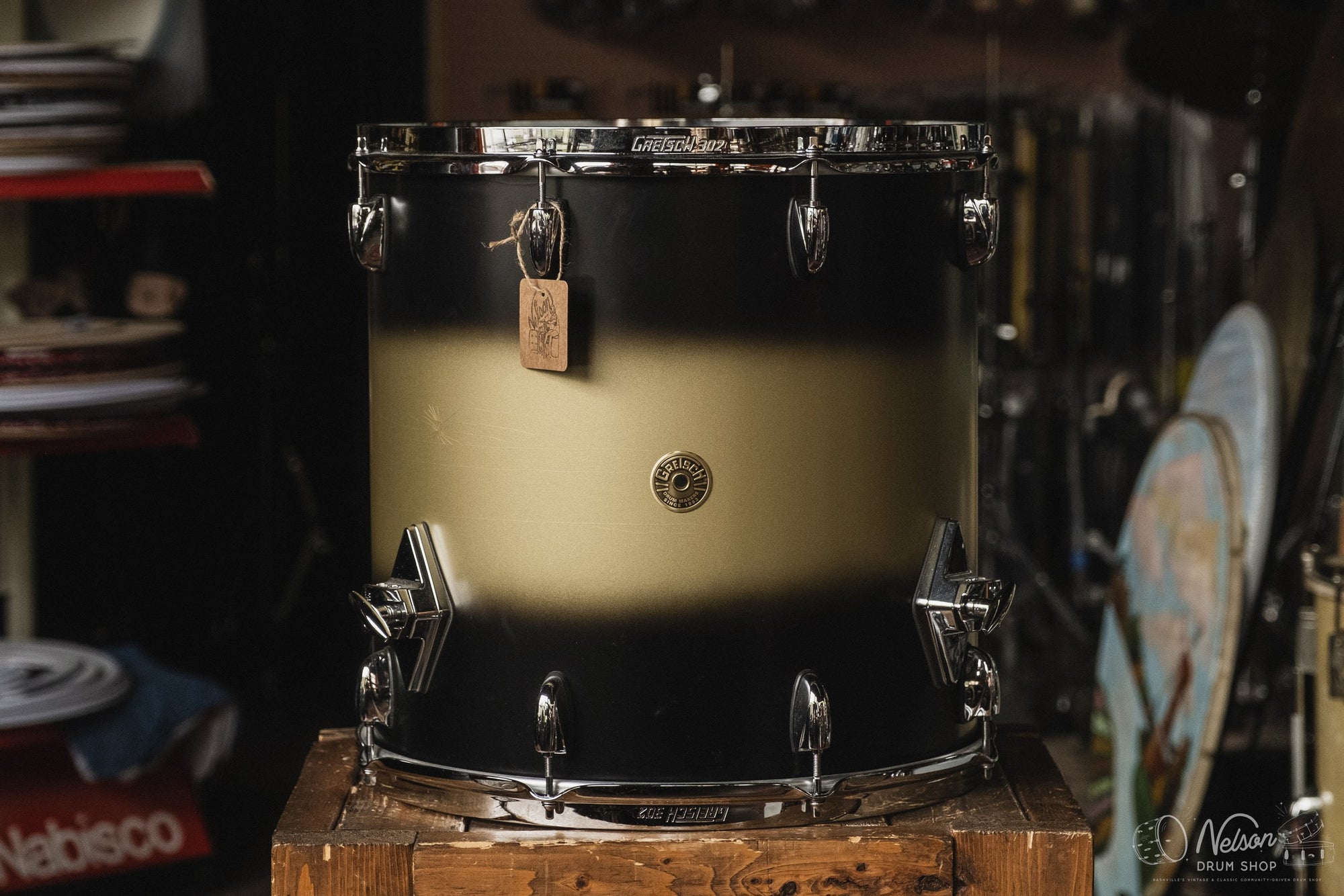 Used Gretsch 'Broadkaster' Floor Tom in Black & Gold Duco - 16x16