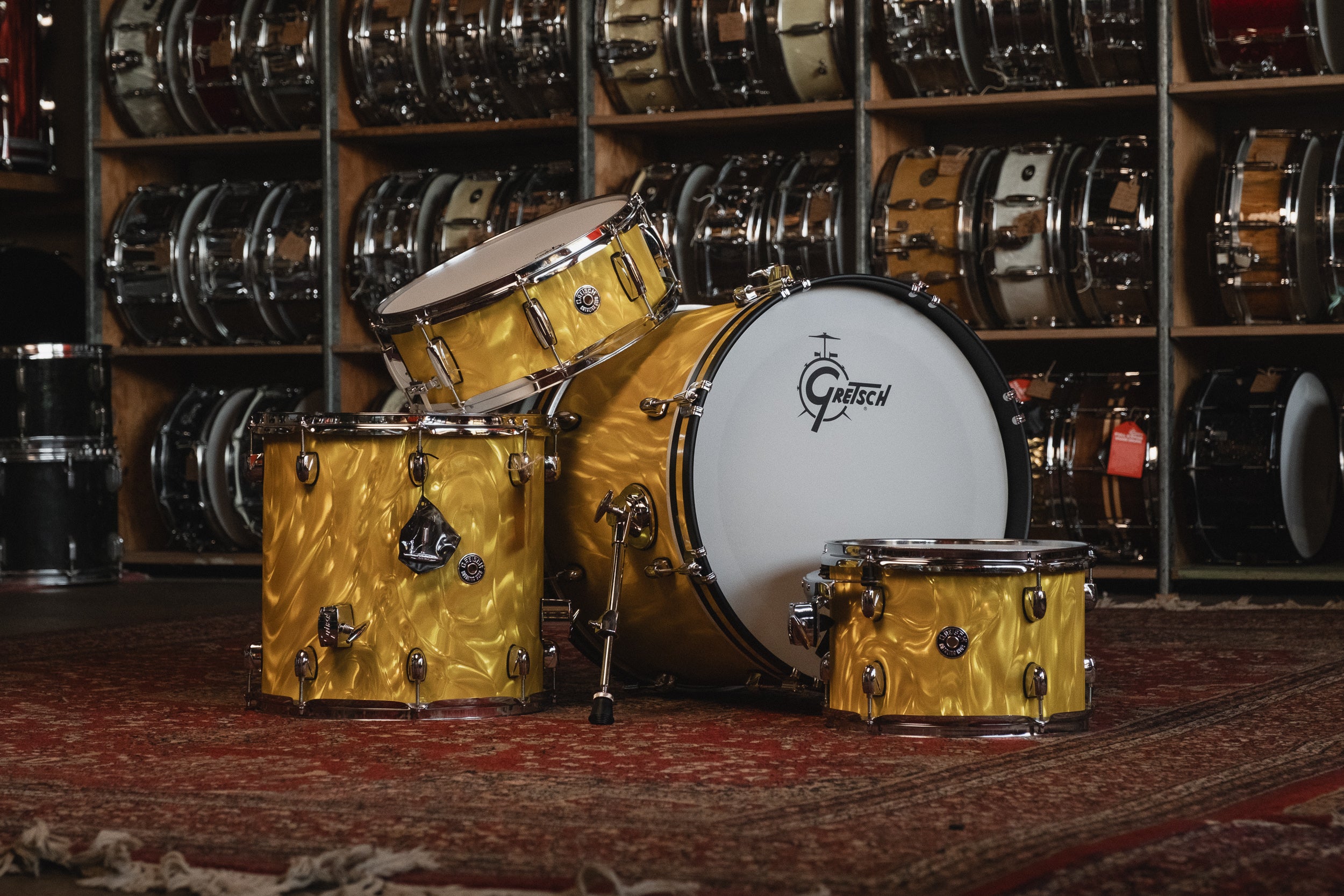 Gretsch Catalina Club in Yellow Satin Flame - 14x20, 14x14, 8x12, 5.5x14 Snare