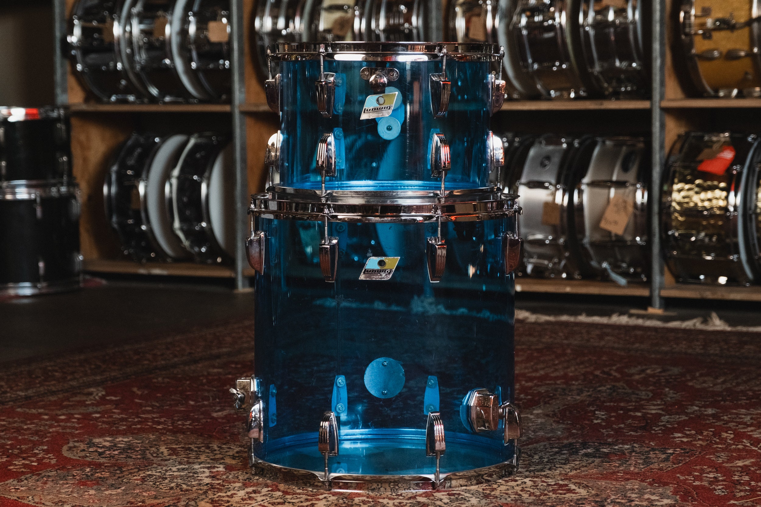 1970s Ludwig Blue Vistalite - 14x24, 9x13, 16x16