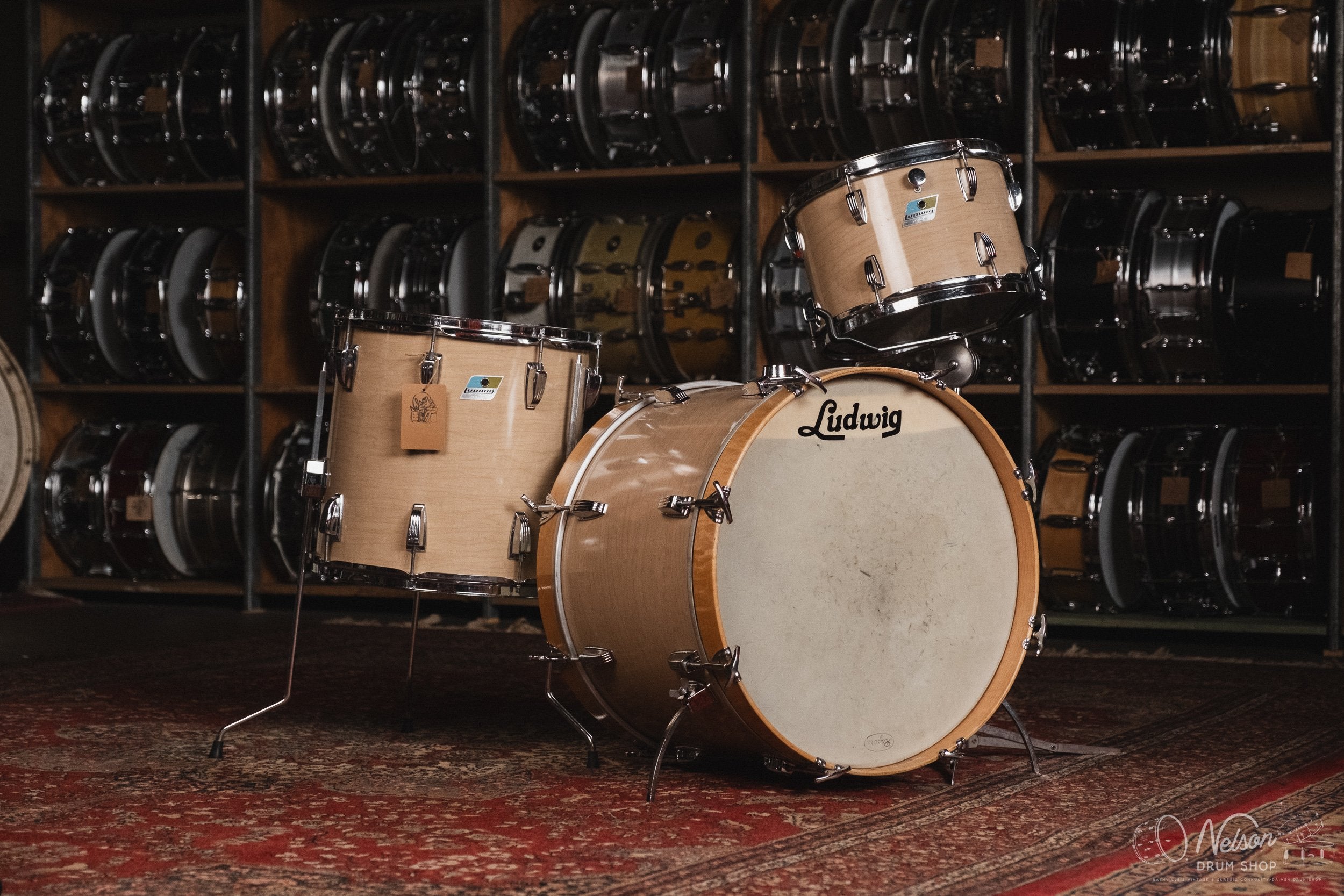 1970's Ludwig 'Downbeat' 3 ply in Maple Cortex - 14x20, 8x12, 14x14