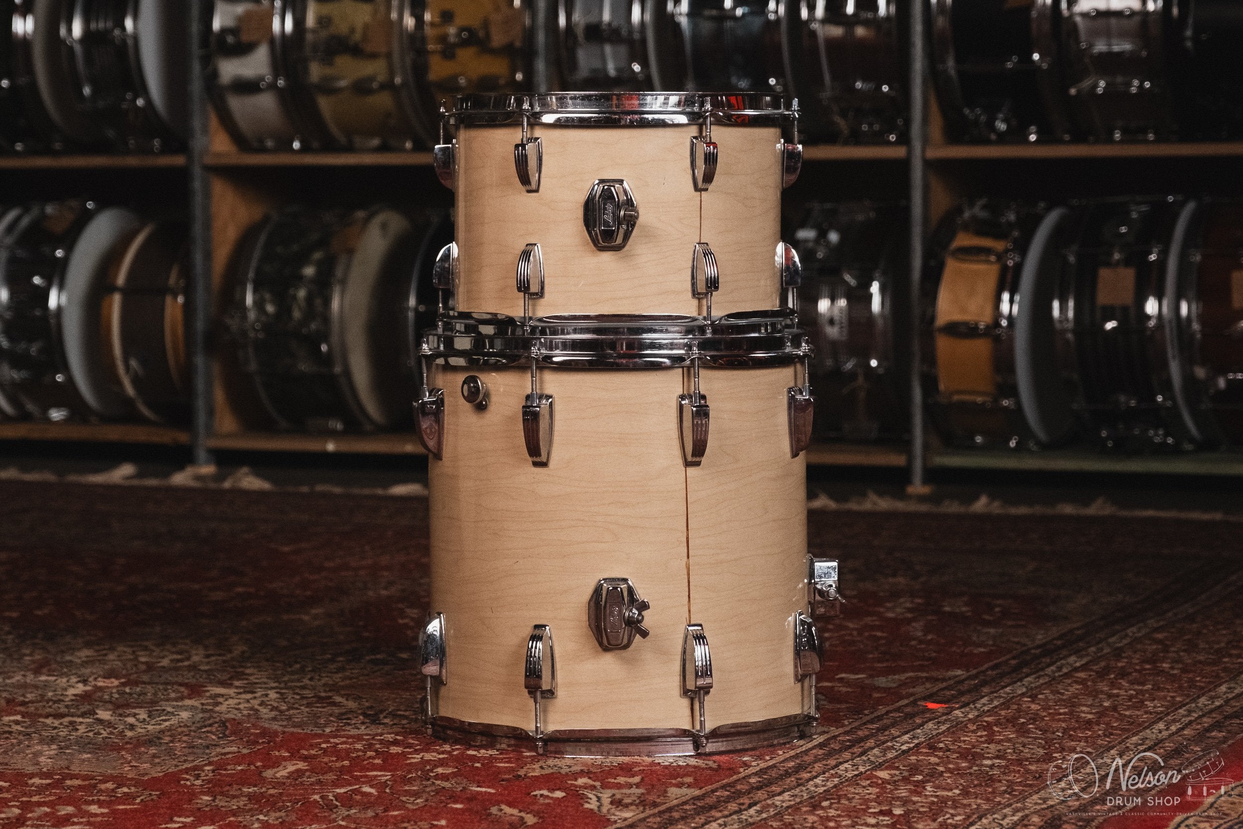 1970's Ludwig 'Downbeat' 3 ply in Maple Cortex - 14x20, 8x12, 14x14