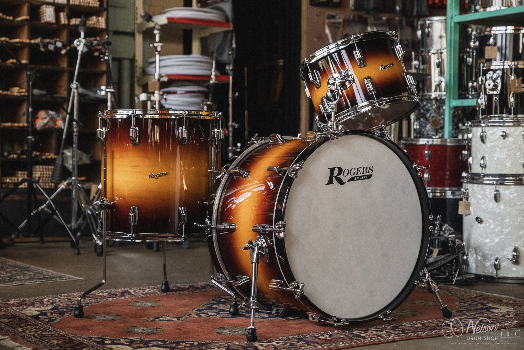 Rogers 'PowerTone' in Sunburst Lacquer - 14x22. 9x13, 16x16