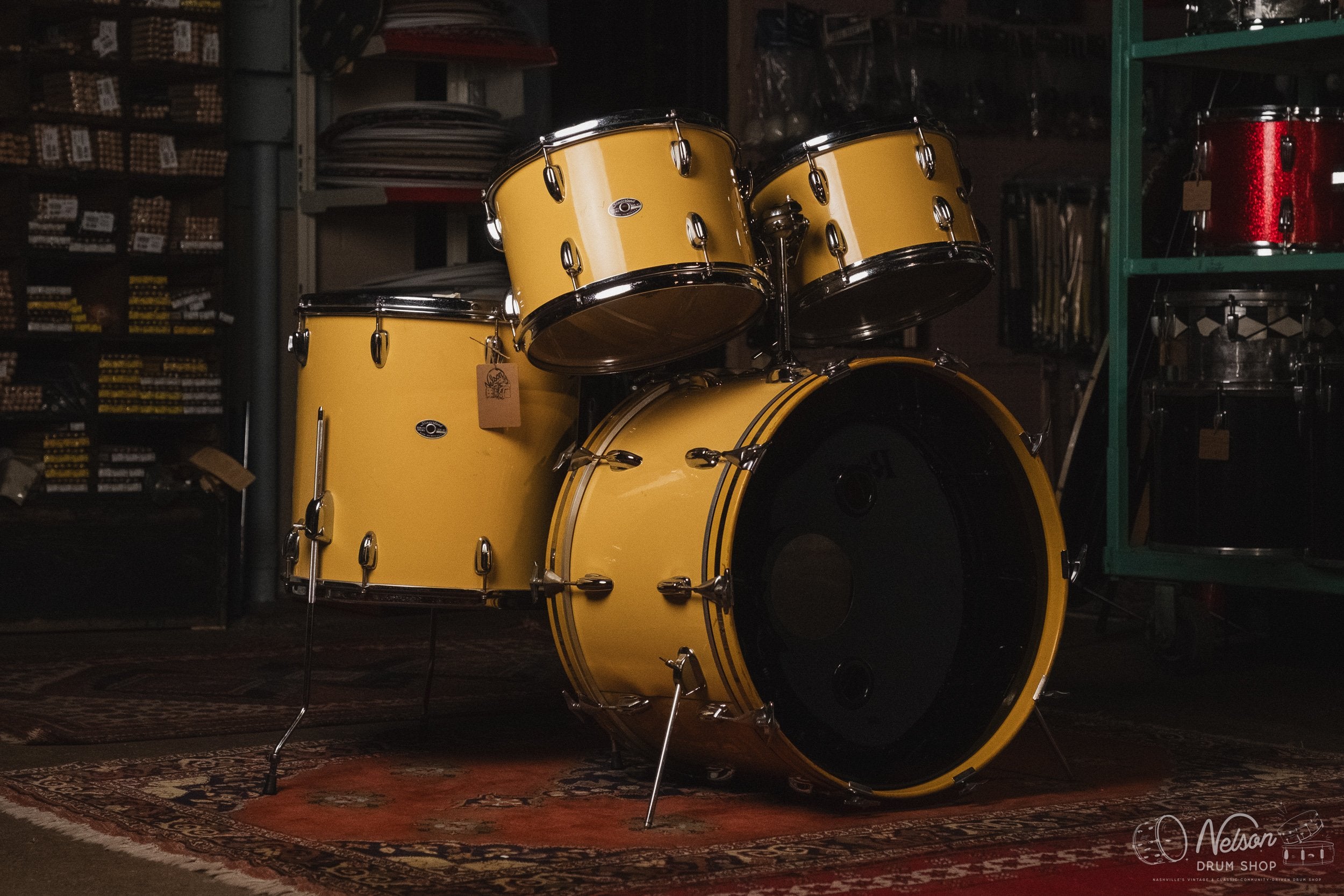 1970s Slingerland 'New Rock Outfit' in Yellow Gloss - 14x22, 8x12, 9x13, 16x16