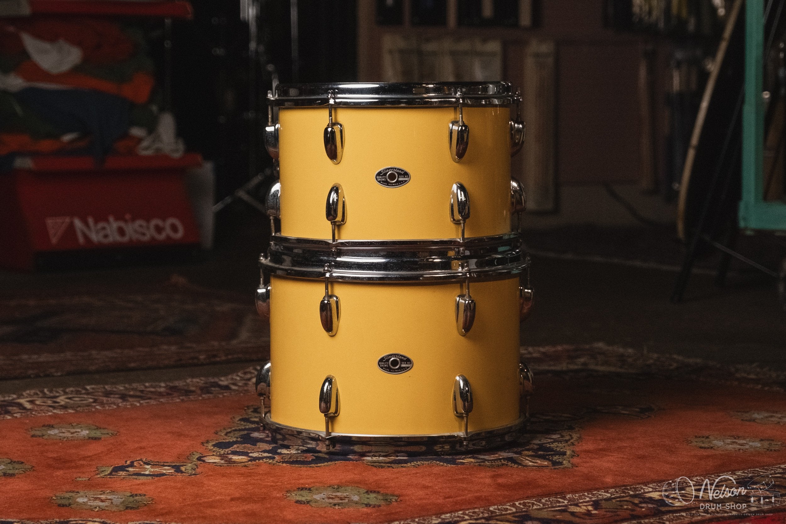 1970s Slingerland 'New Rock Outfit' in Yellow Gloss - 14x22, 8x12, 9x13, 16x16