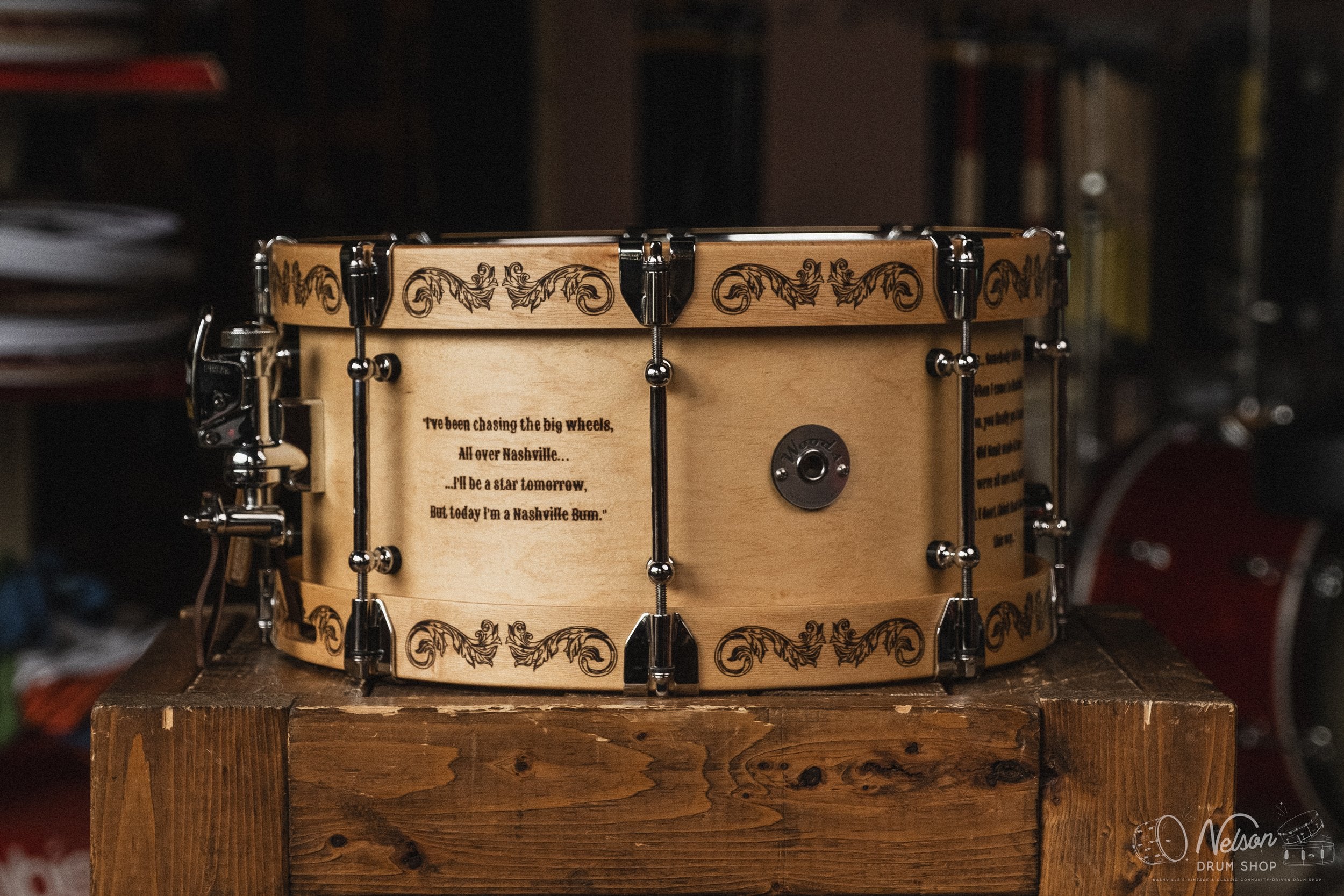 Woods Custom Drums Maple & Mahogany 'Waylon Tribute' - 7x14